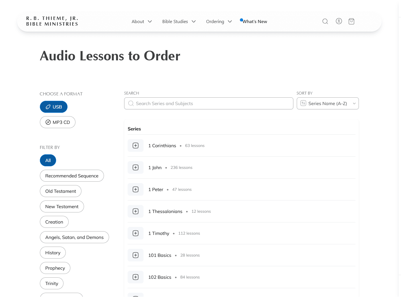 Screenshot: Audio lessons page with format selector