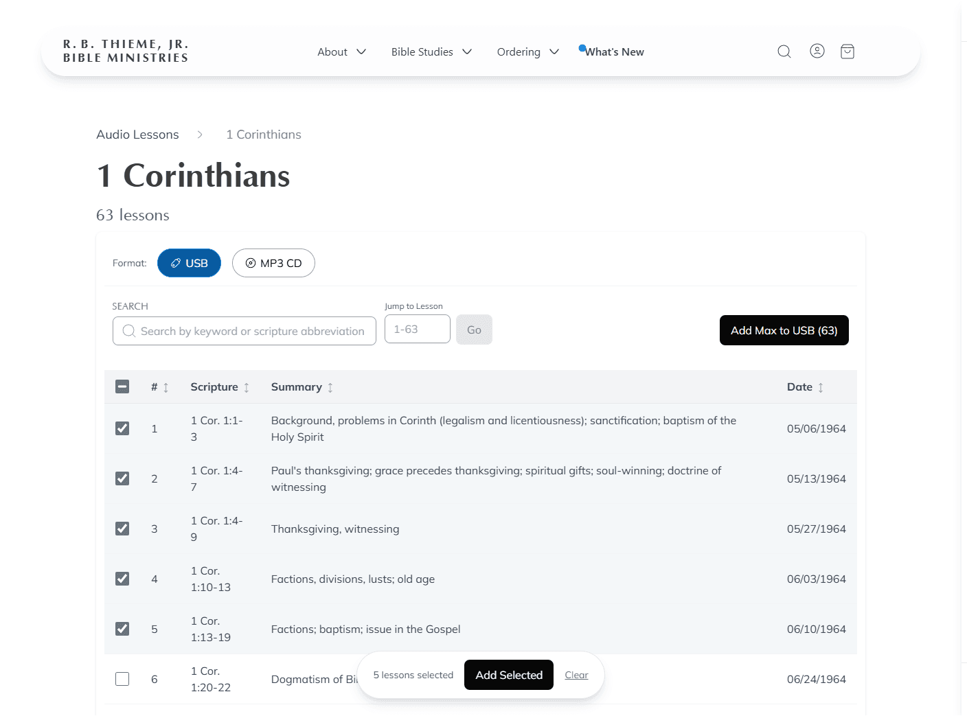 Screenshot: Series detail page with lesson selection