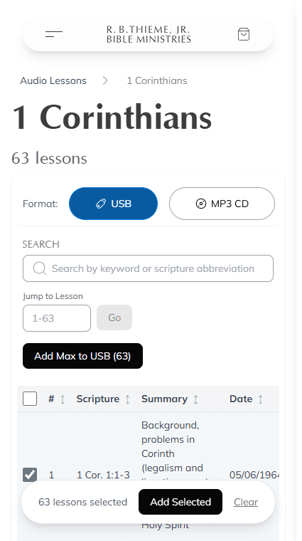Screenshot: Series detail page with lesson selection