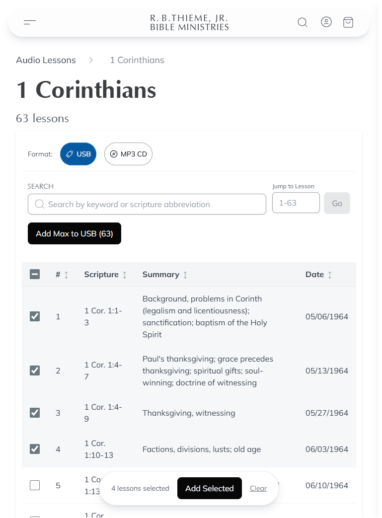 Screenshot: Series detail page with lesson selection