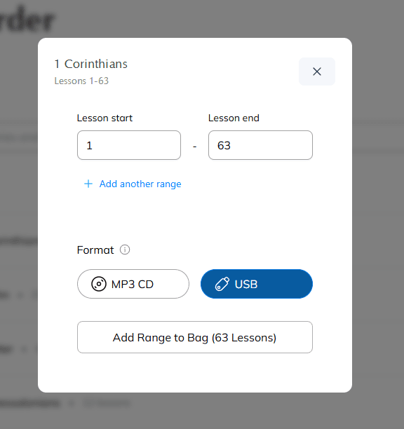 Screenshot: Quick Add lesson range dialog