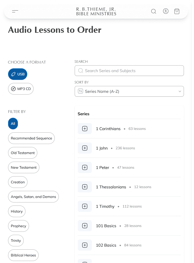 Screenshot: Audio lessons page with format selector