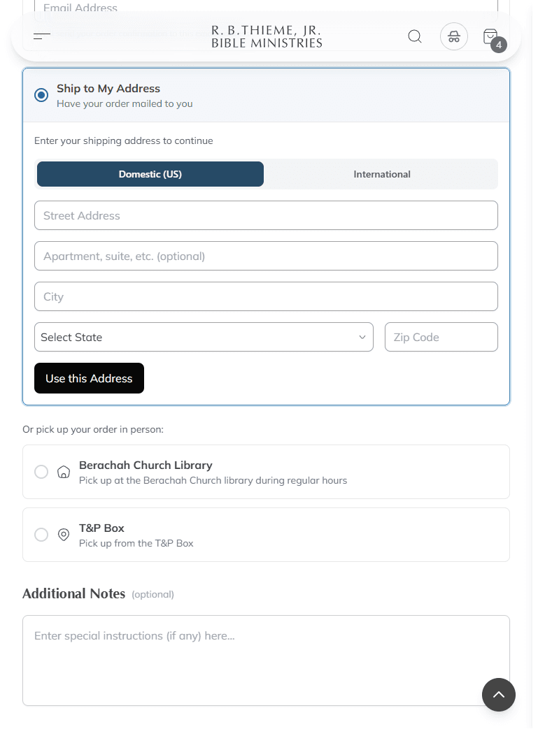 Screenshot: Checkout page with delivery options