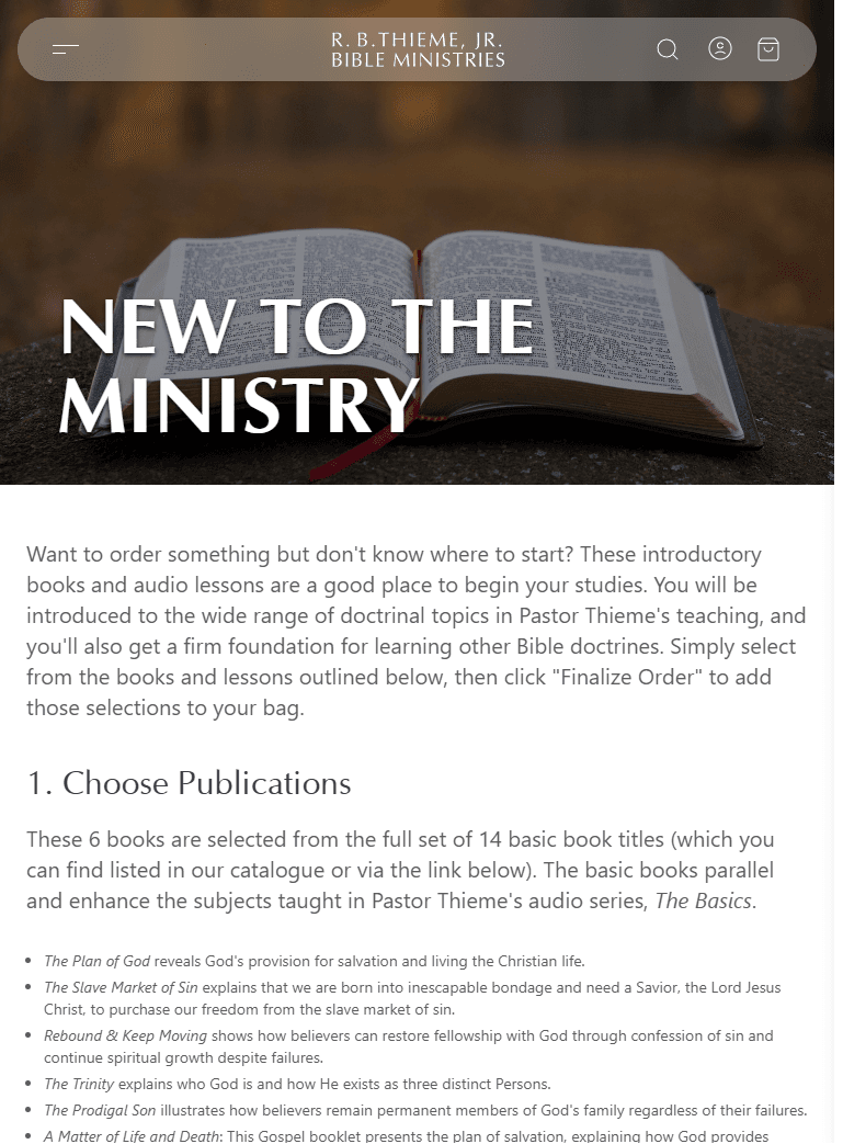Screenshot: New to the ministry page