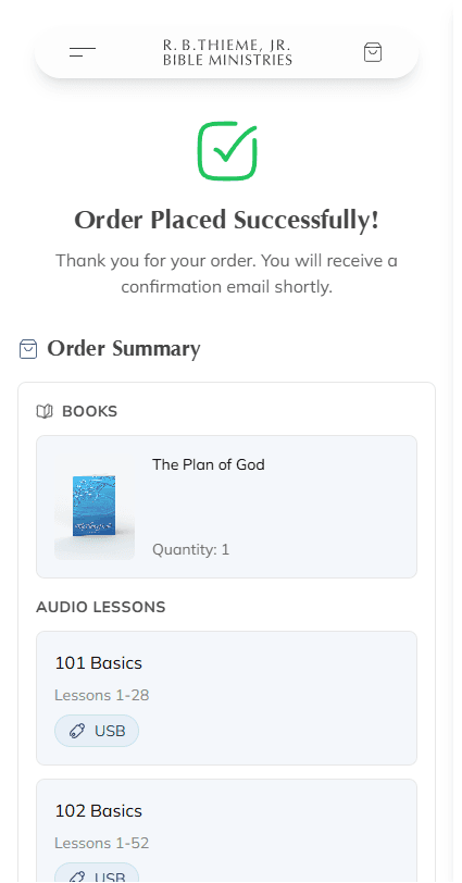 Screenshot: Order confirmation page
