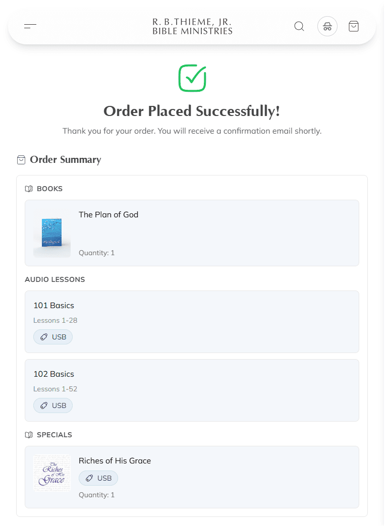 Screenshot: Order confirmation page