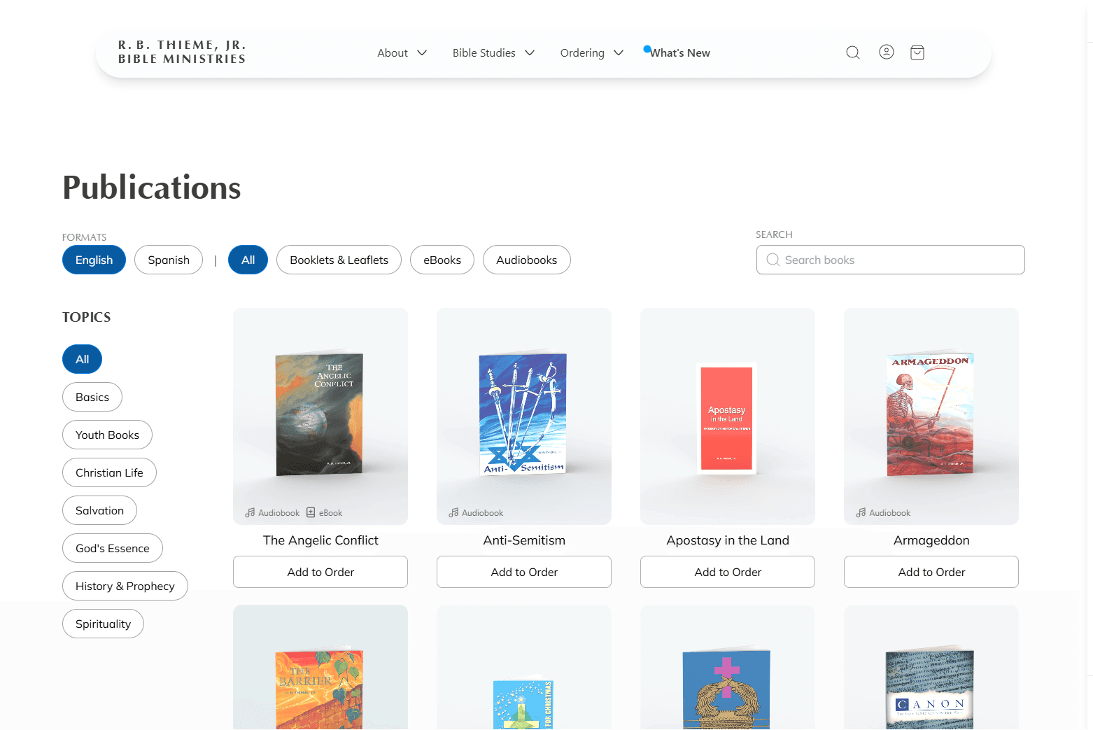 Screenshot: Publications page with filters