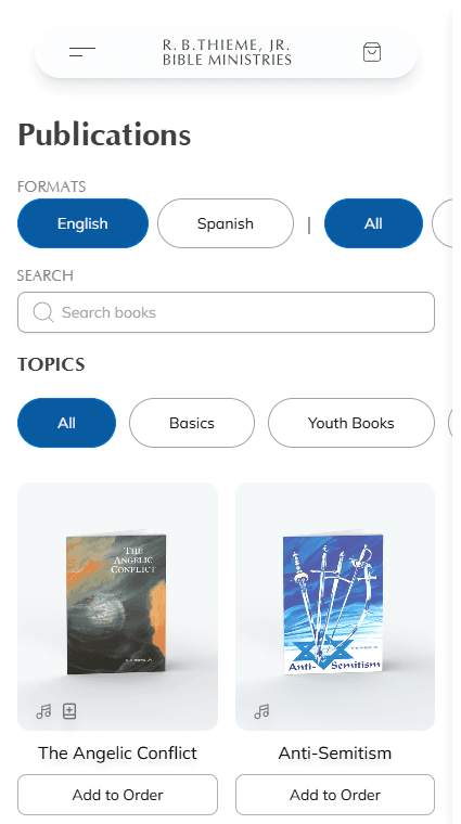 Screenshot: Publications page with filters