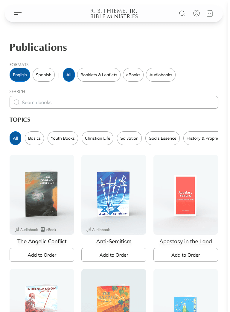 Screenshot: Publications page with filters