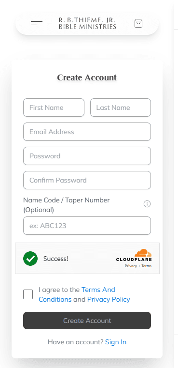 Screenshot: Sign up form