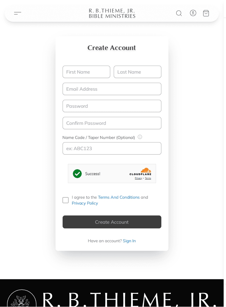 Screenshot: Sign up form