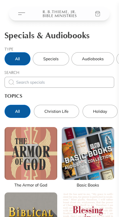 Screenshot: Specials and audiobooks page